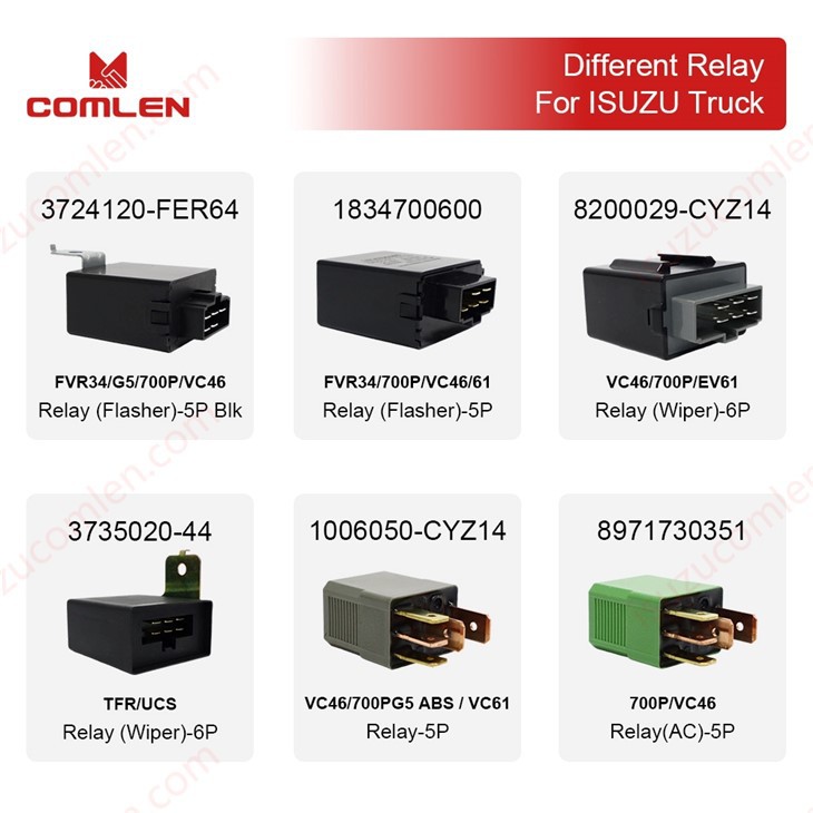 3/4/5/6-पिन ईसीएम, ए/सी, हॉर्न, स्टार्टर, वाइपर, फ्लैशर रिले इसुजु ट्रकों के लिए फिट 700पी एफवीआर एनपीआर एनकेआर टीएफआर यूसीएस वीसी46 वीसी61 ईवी61